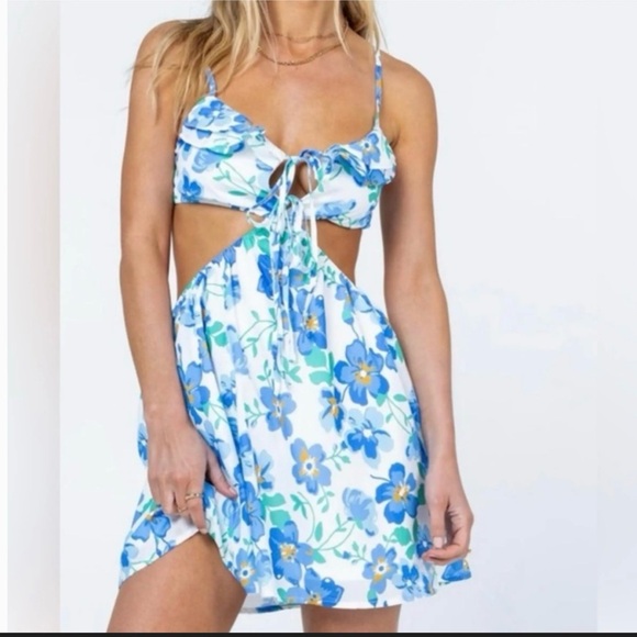 Princess Polly Dresses & Skirts - Princess Polly White Mini Dress with Blue Floral Print